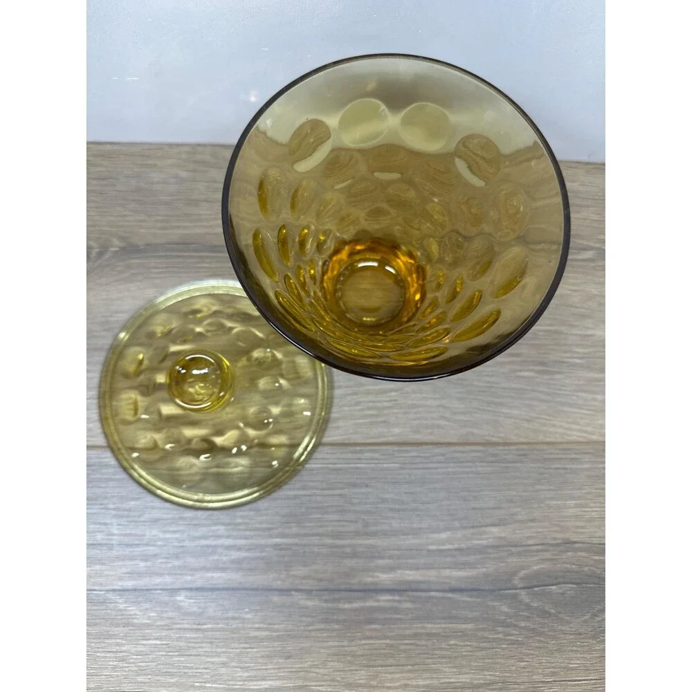 Vintage 1960s Hazel Atlas Eldorado Amber Glass Covered Candy Dish, Coin Dot Text